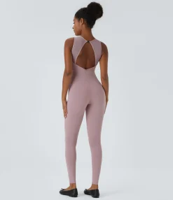 Jumpsuits<HALARA Round Neck Sleeveless Contrast Mesh Dance Jumpsuit
