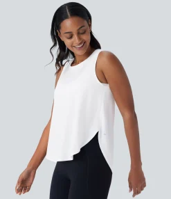 Yoga Tops|Sports Tops<HALARA Round Neck Sleeveless Curved Hem Yoga Sports Top