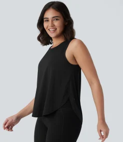 Yoga Tops|Sports Tops<HALARA Round Neck Sleeveless Curved Hem Yoga Sports Top