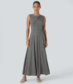 Maxi & Midi Dresses|Dresses<HALARA Round Neck Sleeveless Flare Maxi Casual Dress