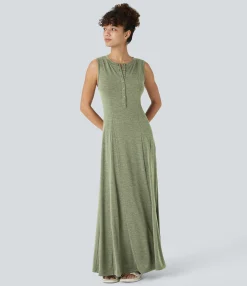 Maxi & Midi Dresses|Dresses<HALARA Round Neck Sleeveless Flare Maxi Casual Dress