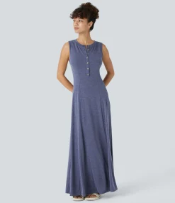 Maxi & Midi Dresses|Dresses<HALARA Round Neck Sleeveless Flare Maxi Casual Dress
