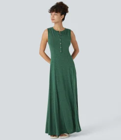 Maxi & Midi Dresses|Dresses<HALARA Round Neck Sleeveless Flare Maxi Casual Dress