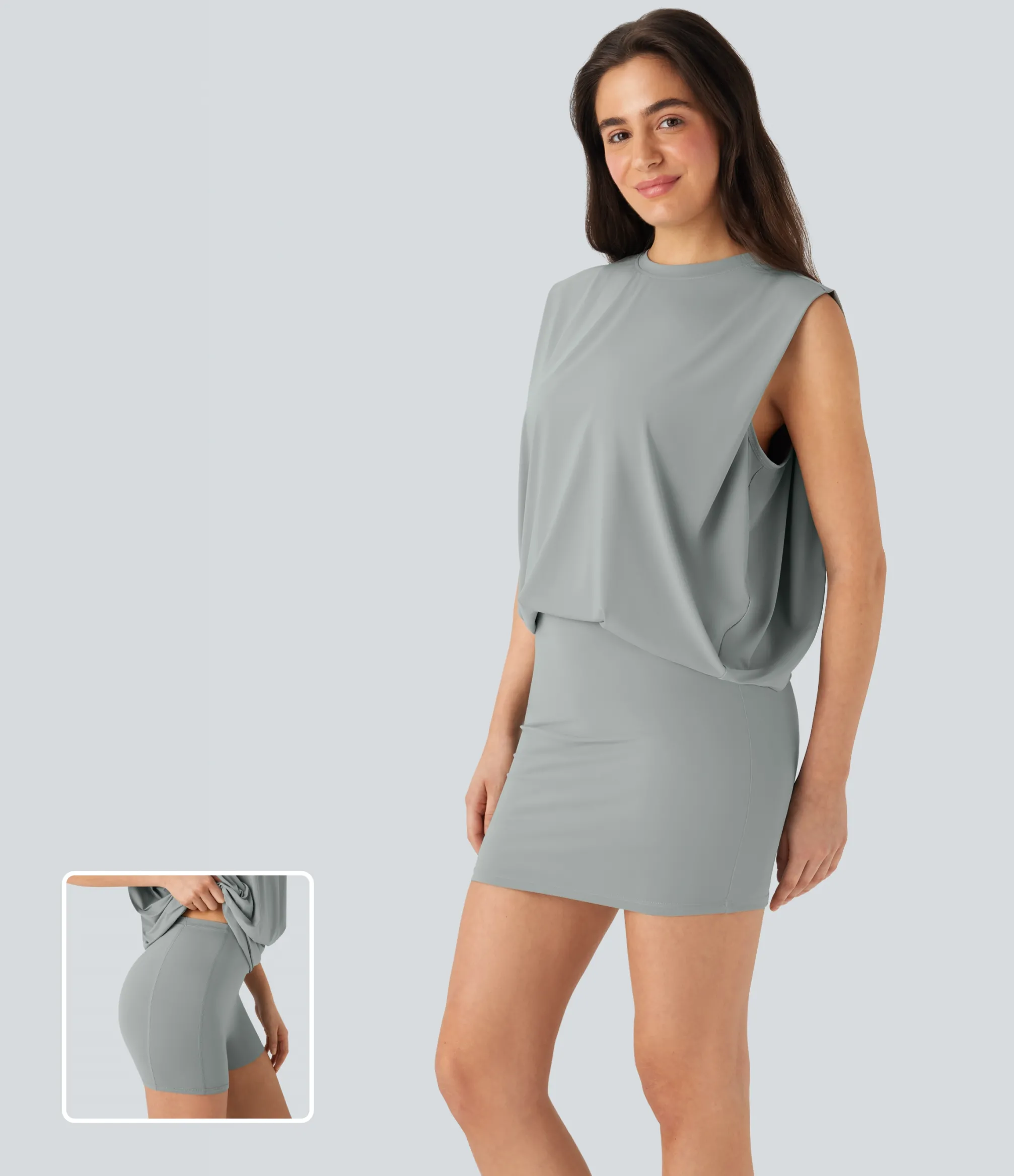 Mini Dresses|Bodycon Dresses<HALARA Round Neck Sleeveless Stacked 2 Piece Bodycon Mini Cool Touch Casual Dress-UPF50+