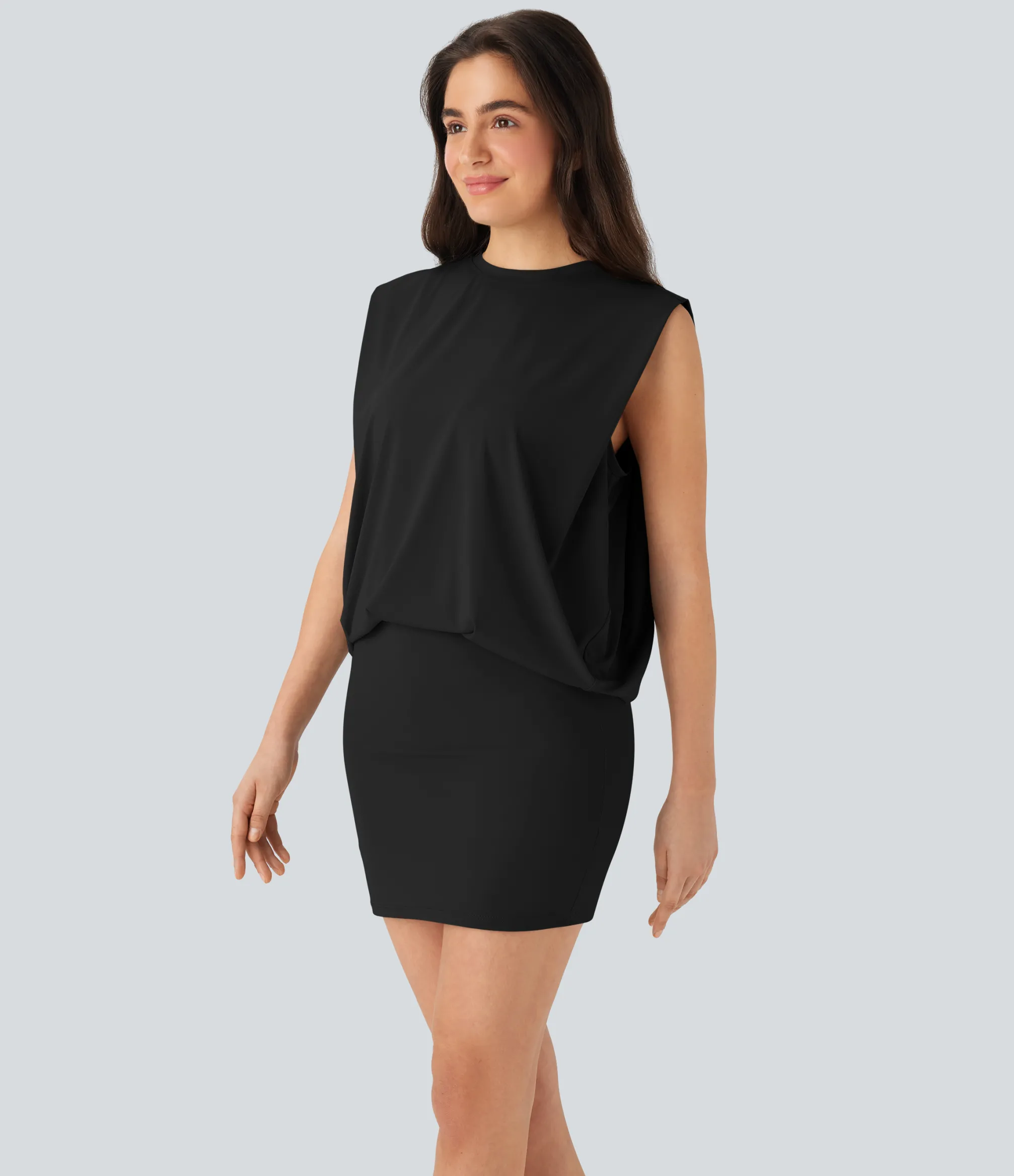 Mini Dresses|Bodycon Dresses<HALARA Round Neck Sleeveless Stacked 2 Piece Bodycon Mini Cool Touch Casual Dress-UPF50+