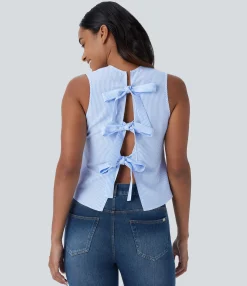 Casual Tops<HALARA Round Neck Sleeveless Tie Back Casual Top