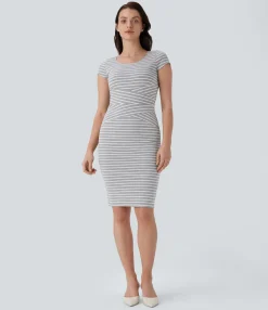 Bodycon Dresses|Maxi & Midi Dresses<HALARA Round Neck Stripe Bodycon Casual Dress