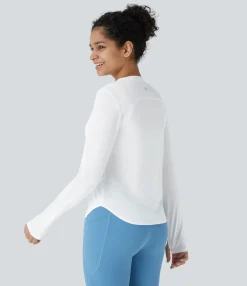 Sports Tops|Sports Tops<HALARA Round Neck Thumb Hole Curved Hem Hiking Sports Top