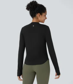 Sports Tops|Sports Tops<HALARA Round Neck Thumb Hole Curved Hem Hiking Sports Top