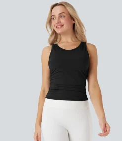 Tank Tops & Camis|Tank Tops<HALARA Round-Neck Racerback Ruched Built-in Bra Cool Touch Yoga Tank Top
