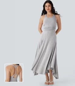 Maxi & Midi Dresses|Dresses<HALARA Ruched Asymmetric Hem Flowy Maxi Casual Dress