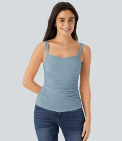 Casual Tops|Tank Tops & Camis<HALARA Ruched Casual Tank Top
