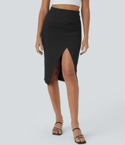 Casual Skirts|Skirts<HALARA Ruched Hem Bodycon Midi Casual Skirt