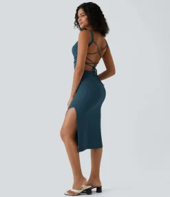 Bodycon Dresses|Maxi & Midi Dresses<HALARA Ruched Lace Up Bodycon Midi Casual Dress