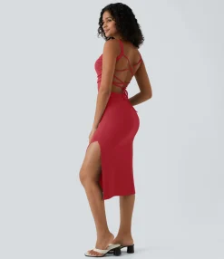 Bodycon Dresses|Maxi & Midi Dresses<HALARA Ruched Lace Up Bodycon Midi Casual Dress