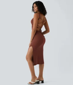 Bodycon Dresses|Maxi & Midi Dresses<HALARA Ruched Lace Up Bodycon Midi Casual Dress