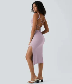 Bodycon Dresses|Maxi & Midi Dresses<HALARA Ruched Lace Up Bodycon Midi Casual Dress
