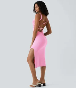 Bodycon Dresses|Maxi & Midi Dresses<HALARA Ruched Lace Up Bodycon Midi Casual Dress