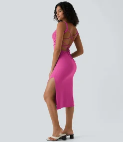 Bodycon Dresses|Maxi & Midi Dresses<HALARA Ruched Lace Up Bodycon Midi Casual Dress