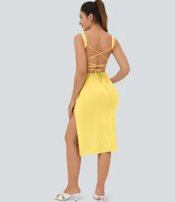 Bodycon Dresses|Maxi & Midi Dresses<HALARA Ruched Lace Up Bodycon Midi Casual Dress