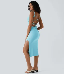 Bodycon Dresses|Maxi & Midi Dresses<HALARA Ruched Lace Up Bodycon Midi Casual Dress