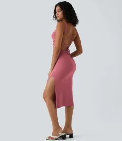 Bodycon Dresses|Maxi & Midi Dresses<HALARA Ruched Lace Up Bodycon Midi Casual Dress