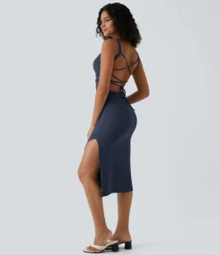 Bodycon Dresses|Maxi & Midi Dresses<HALARA Ruched Lace Up Bodycon Midi Casual Dress