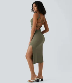 Bodycon Dresses|Maxi & Midi Dresses<HALARA Ruched Lace Up Bodycon Midi Casual Dress
