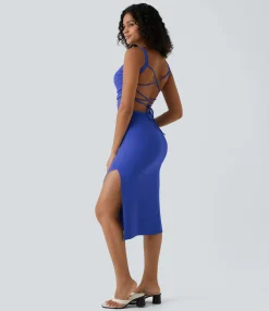 Bodycon Dresses|Maxi & Midi Dresses<HALARA Ruched Lace Up Bodycon Midi Casual Dress
