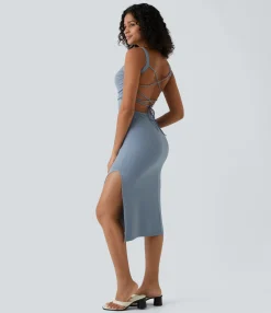 Bodycon Dresses|Maxi & Midi Dresses<HALARA Ruched Lace Up Bodycon Midi Casual Dress