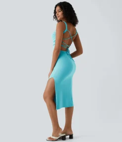 Bodycon Dresses|Maxi & Midi Dresses<HALARA Ruched Lace Up Bodycon Midi Casual Dress