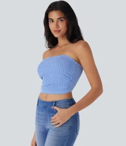 Casual Tops|Tank Tops & Camis<HALARA Ruched Plaid Cropped Casual Tube Top