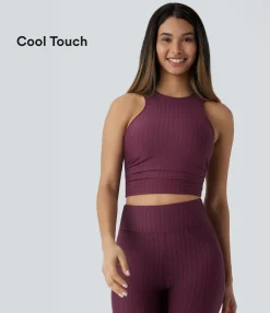 Yoga Tops|Sports Tops<HALARA Ruched Stripe Cropped Cool Touch Yoga Sports Top