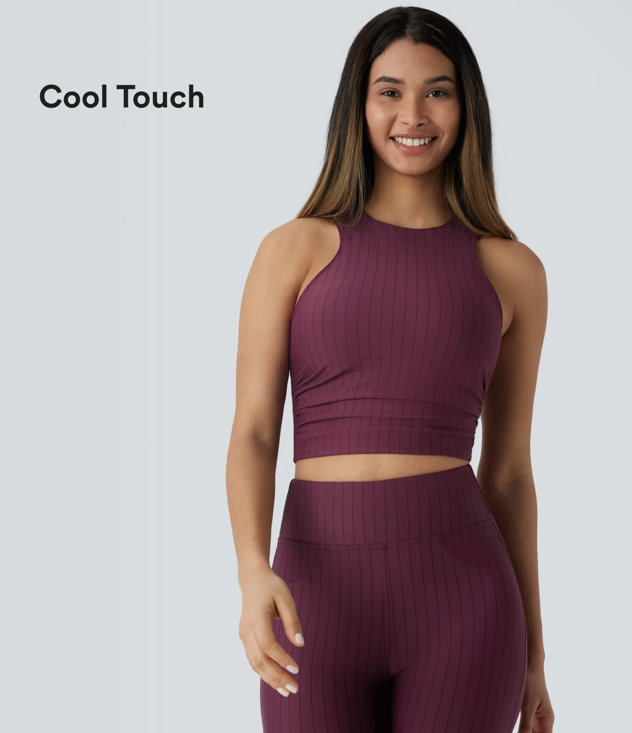 Yoga Tops|Sports Tops<HALARA Ruched Stripe Cropped Cool Touch Yoga Sports Top