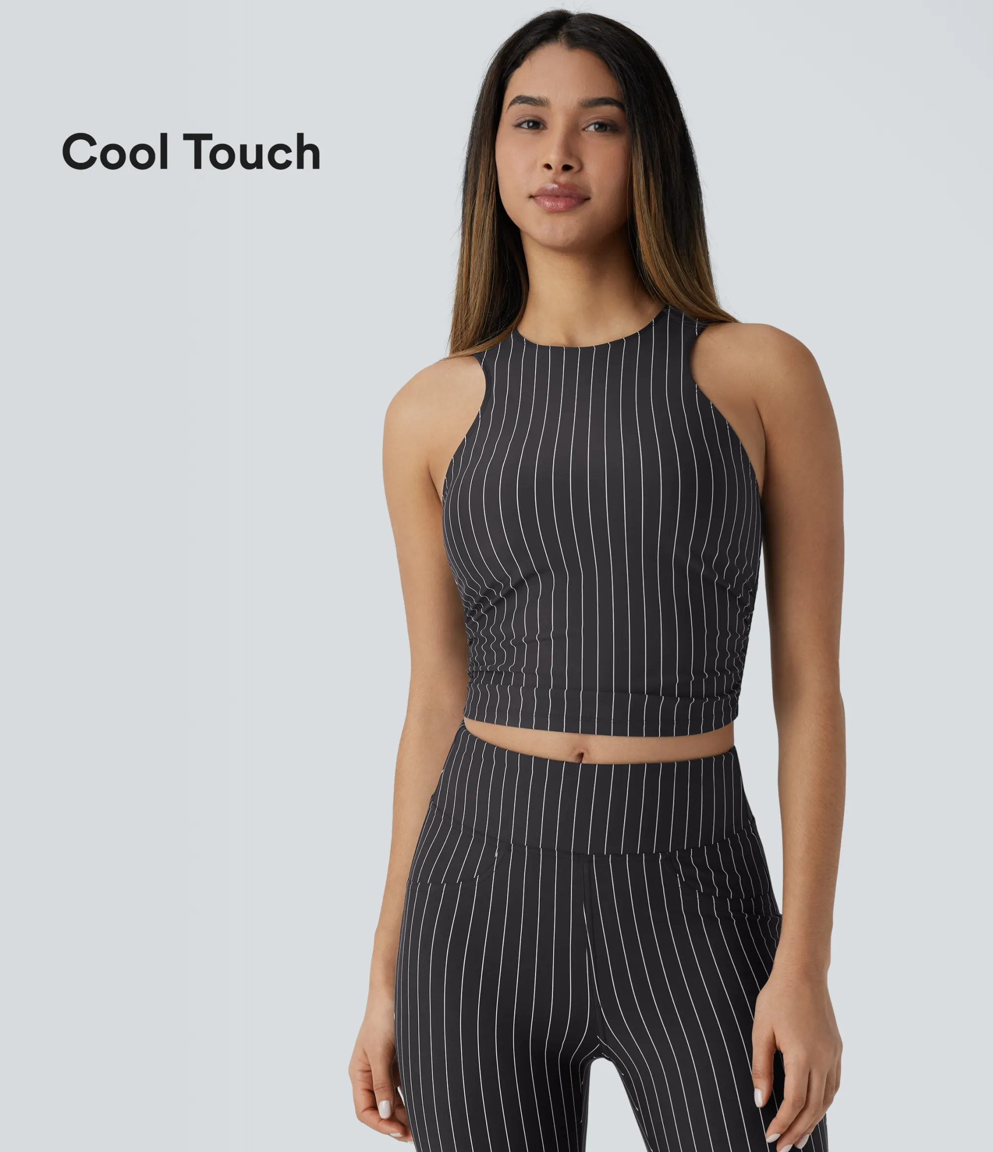 Yoga Tops|Sports Tops<HALARA Ruched Stripe Cropped Cool Touch Yoga Sports Top