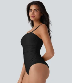 Beachwear<HALARA Ruched Texture Sheen One Piece Swimsuit