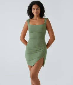 Bodycon Dresses|Mini Dresses<HALARA Ruched Tie Back Hem Bodycon Mini Casual Dress