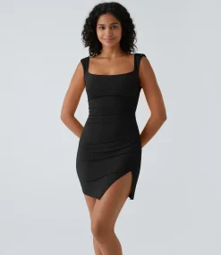 Bodycon Dresses|Mini Dresses<HALARA Ruched Tie Back Hem Bodycon Mini Casual Dress