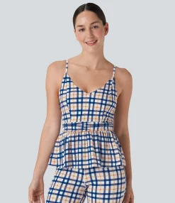 Yoga Tops|Tank Tops & Camis<HALARA Ruffle Hem Plaid Cool Touch Yoga Cami Top