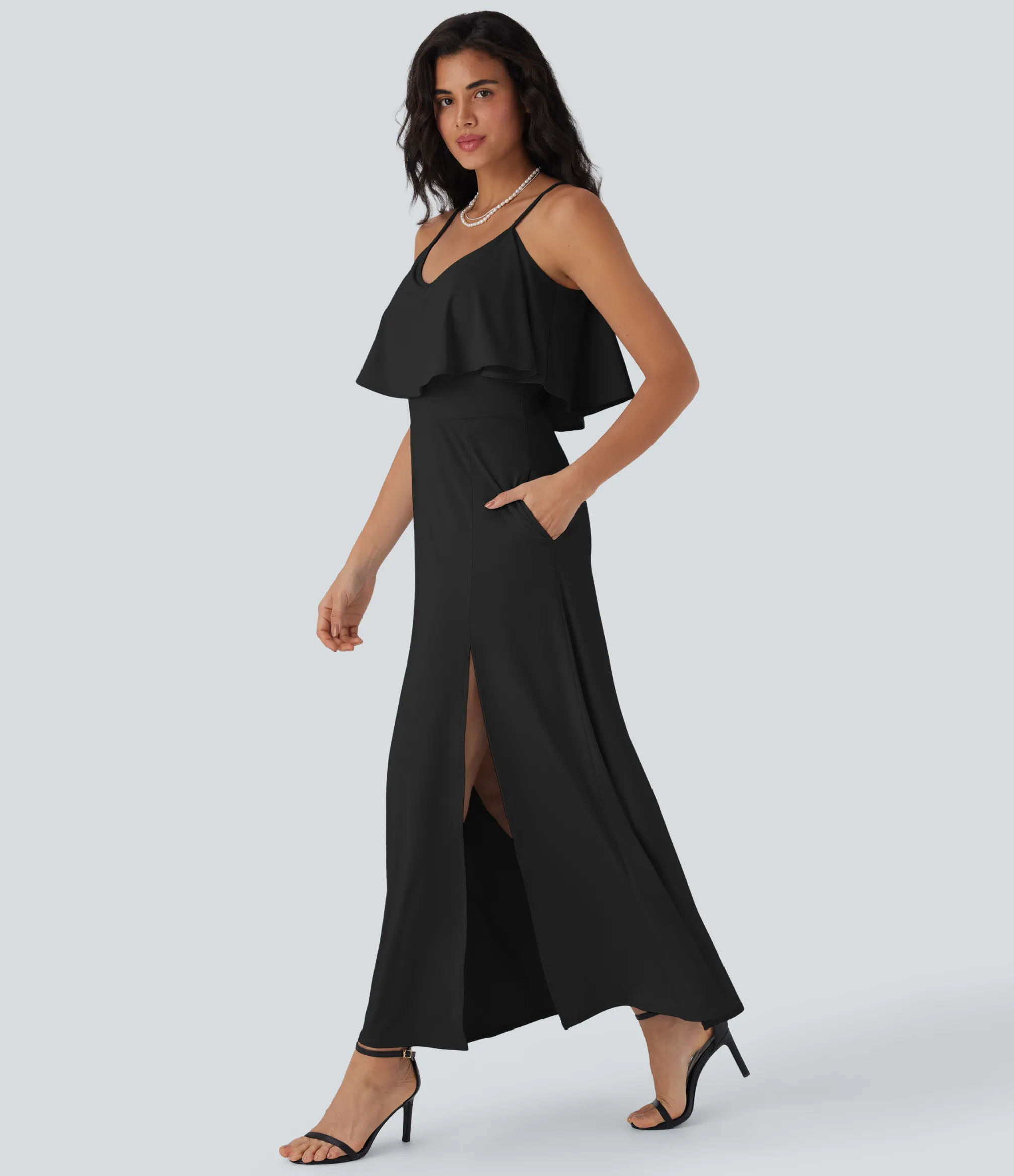Maxi & Midi Dresses|Dresses<HALARA Ruffle Maxi Slip Dress with Pockets