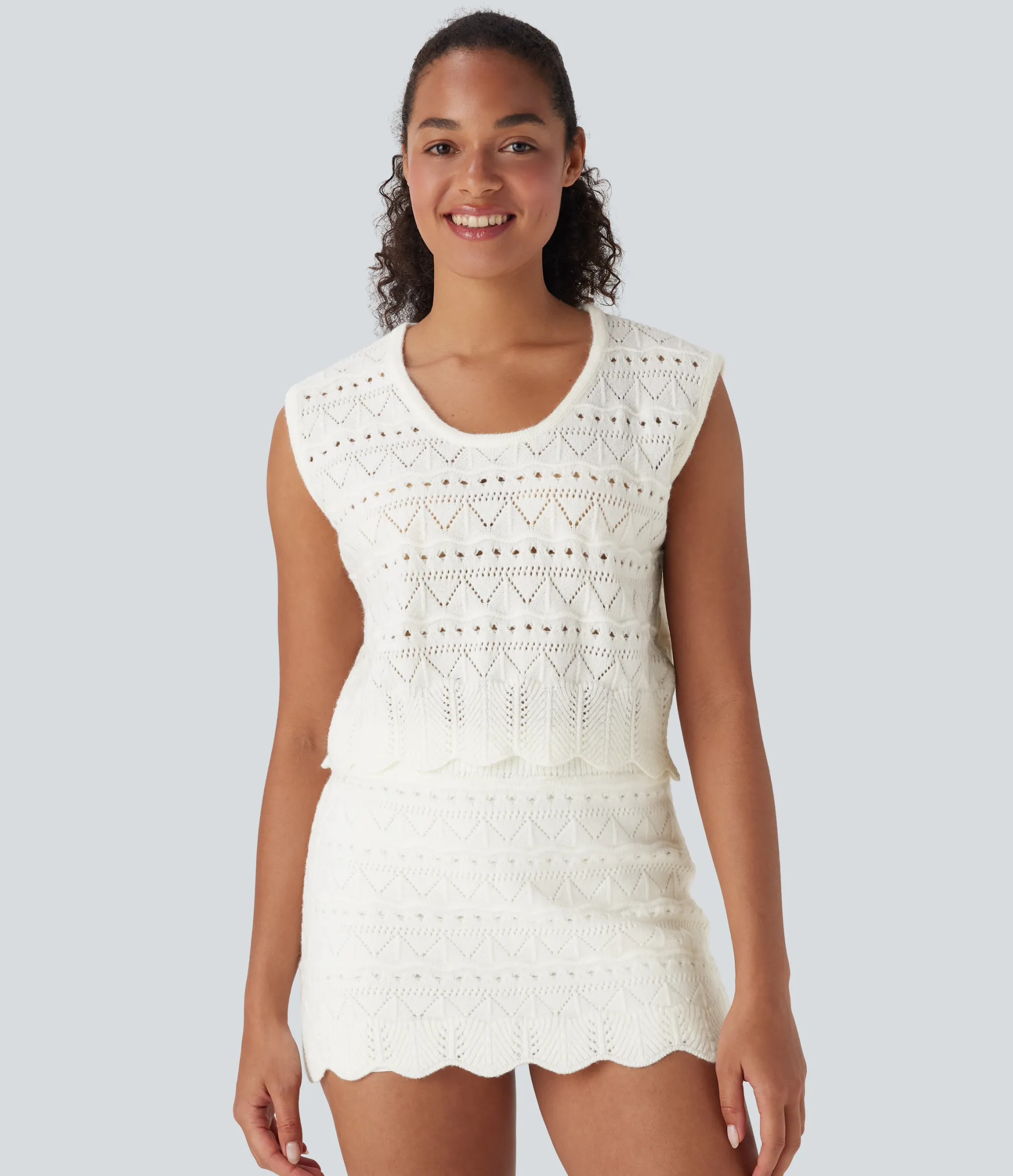 Sweaters|Jackets & Outerwear<HALARA Scallop Hem Open Knit Casual Sweater Vest