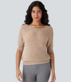 Sweaters<HALARA Scoop Neck Half Sleeve Work Sweater