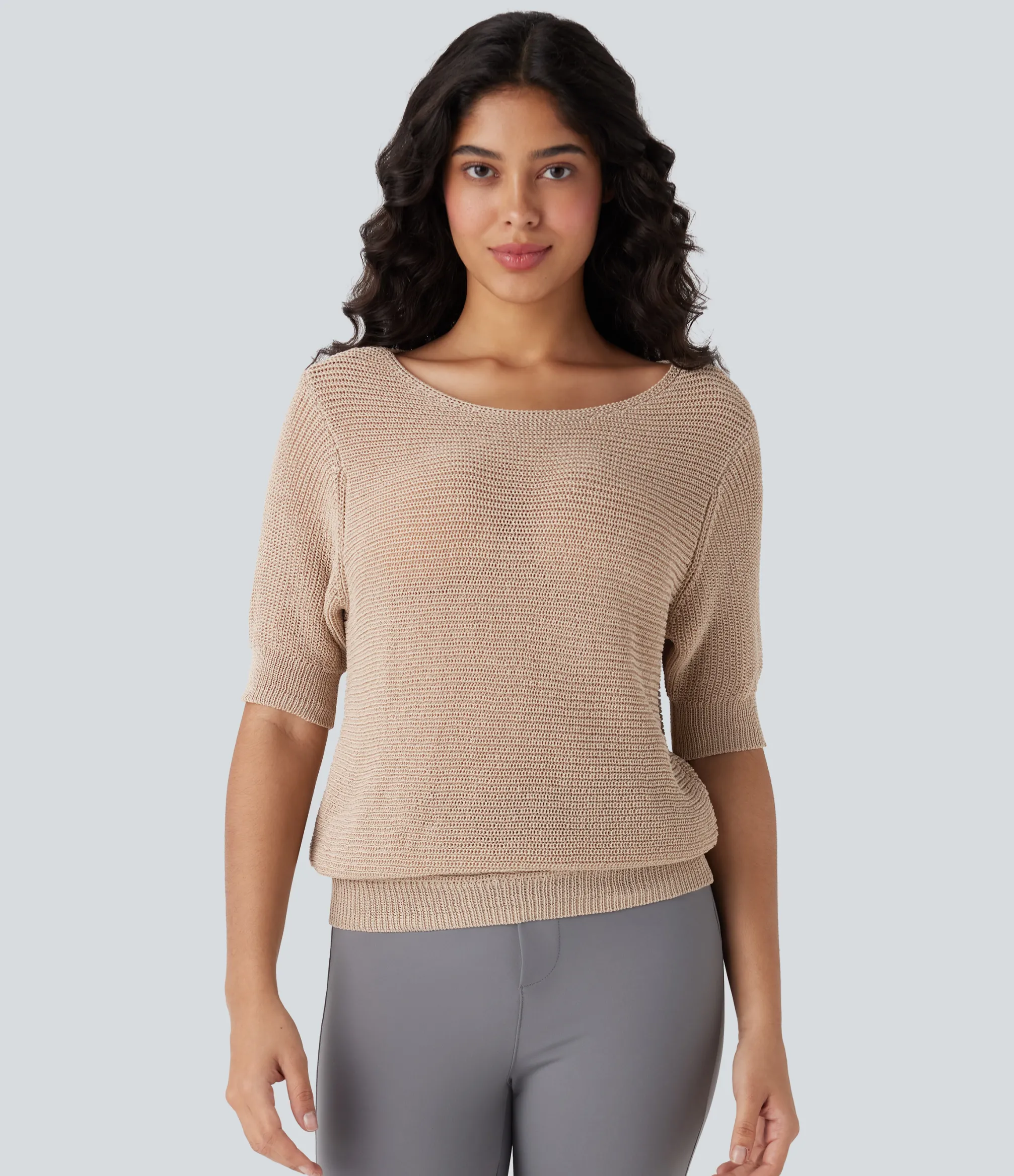 Sweaters<HALARA Scoop Neck Half Sleeve Work Sweater