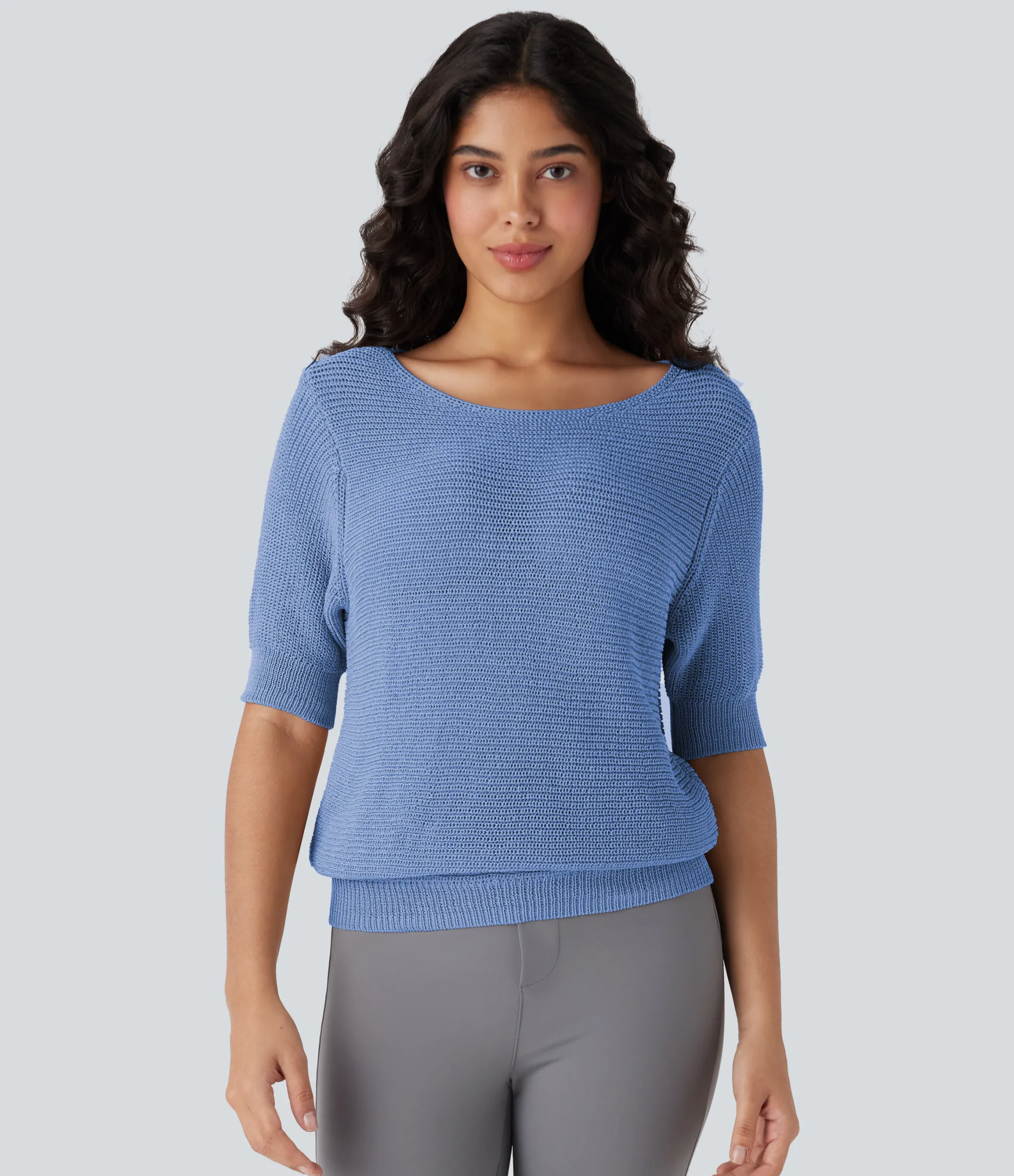 Sweaters<HALARA Scoop Neck Half Sleeve Work Sweater