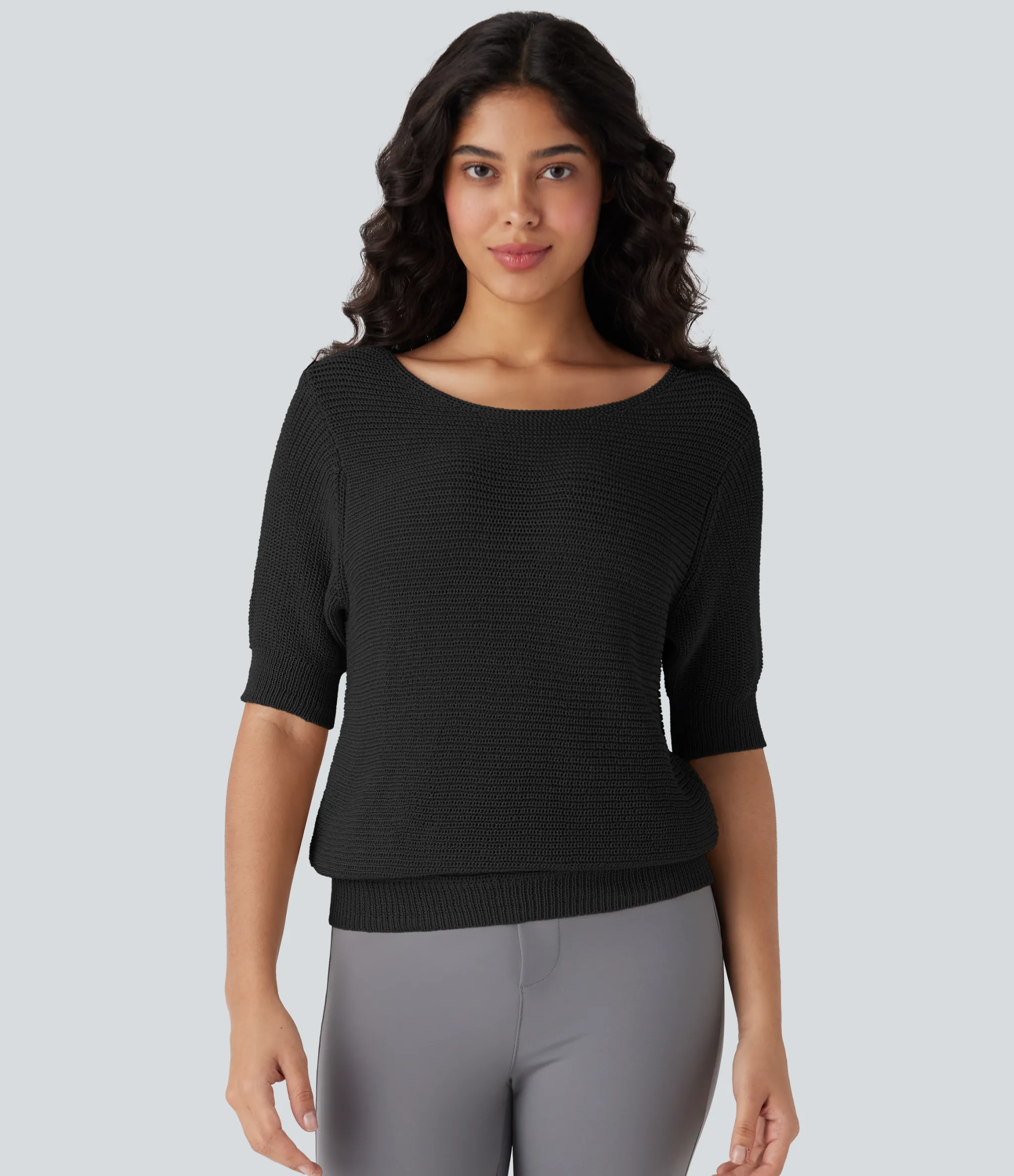 Sweaters<HALARA Scoop Neck Half Sleeve Work Sweater