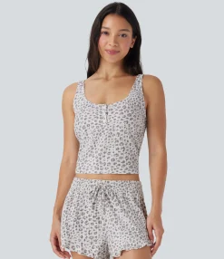 Tank Tops & Camis|Tank Tops<HALARA Scoop Neck Leopard Print Lounge Tank Top