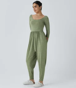 Jumpsuits<HALARA Scoop Neck Pocket Casual Harem Jumpsuit