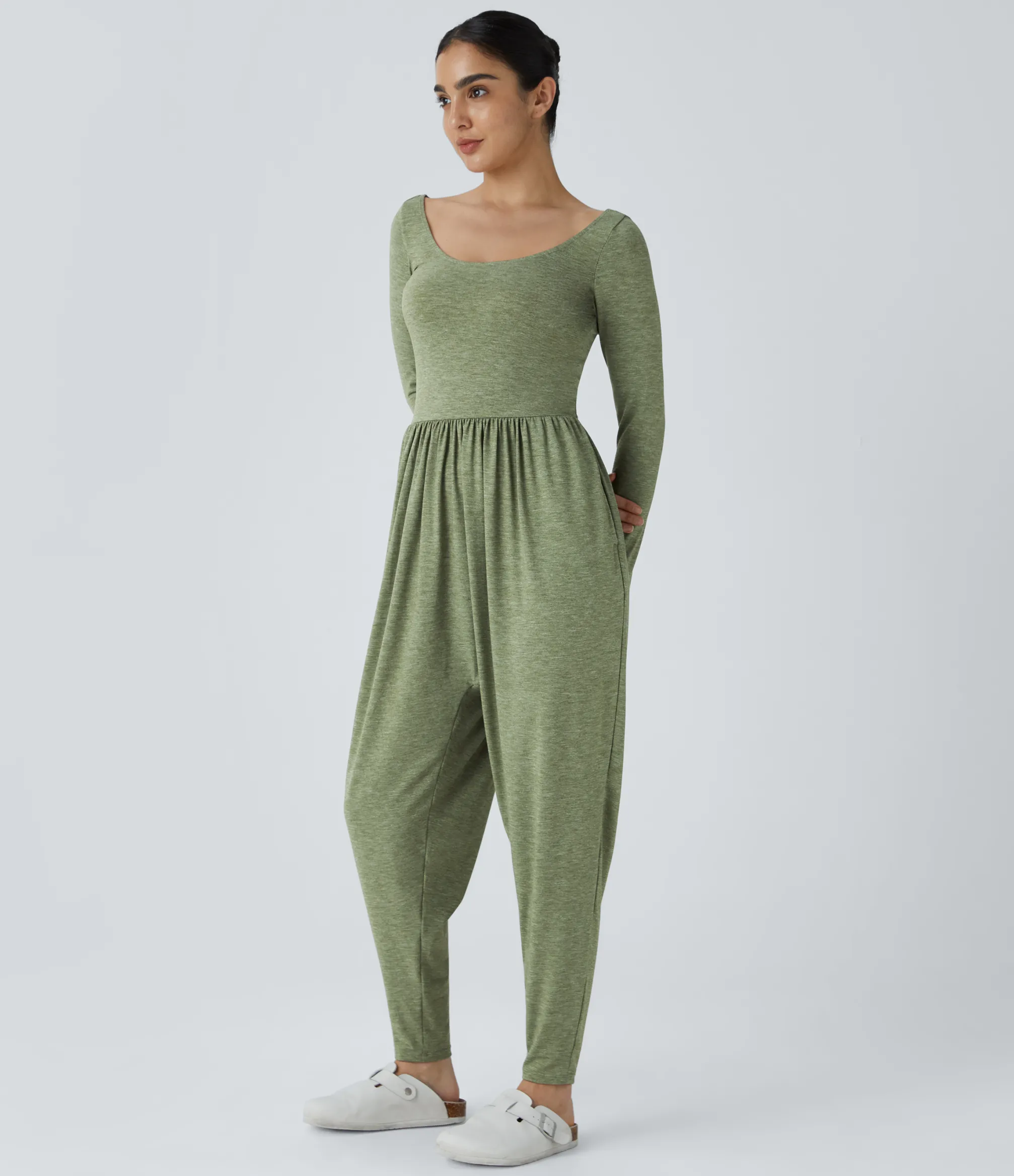 Jumpsuits<HALARA Scoop Neck Pocket Casual Harem Jumpsuit