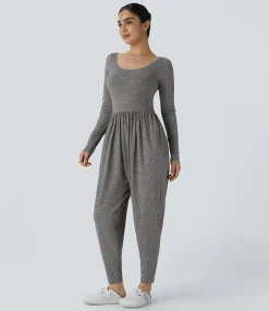 Jumpsuits<HALARA Scoop Neck Pocket Casual Harem Jumpsuit