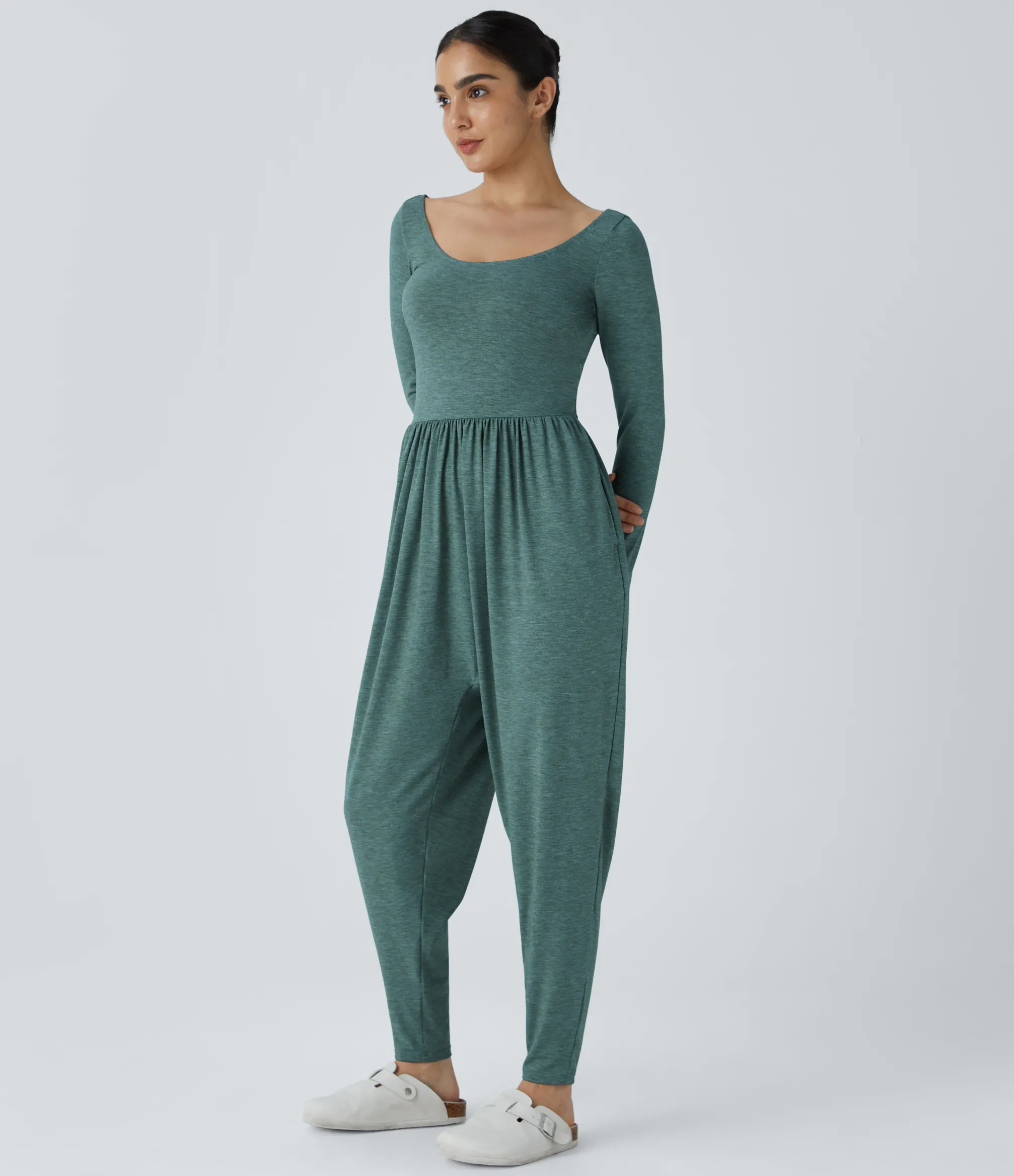 Jumpsuits<HALARA Scoop Neck Pocket Casual Harem Jumpsuit